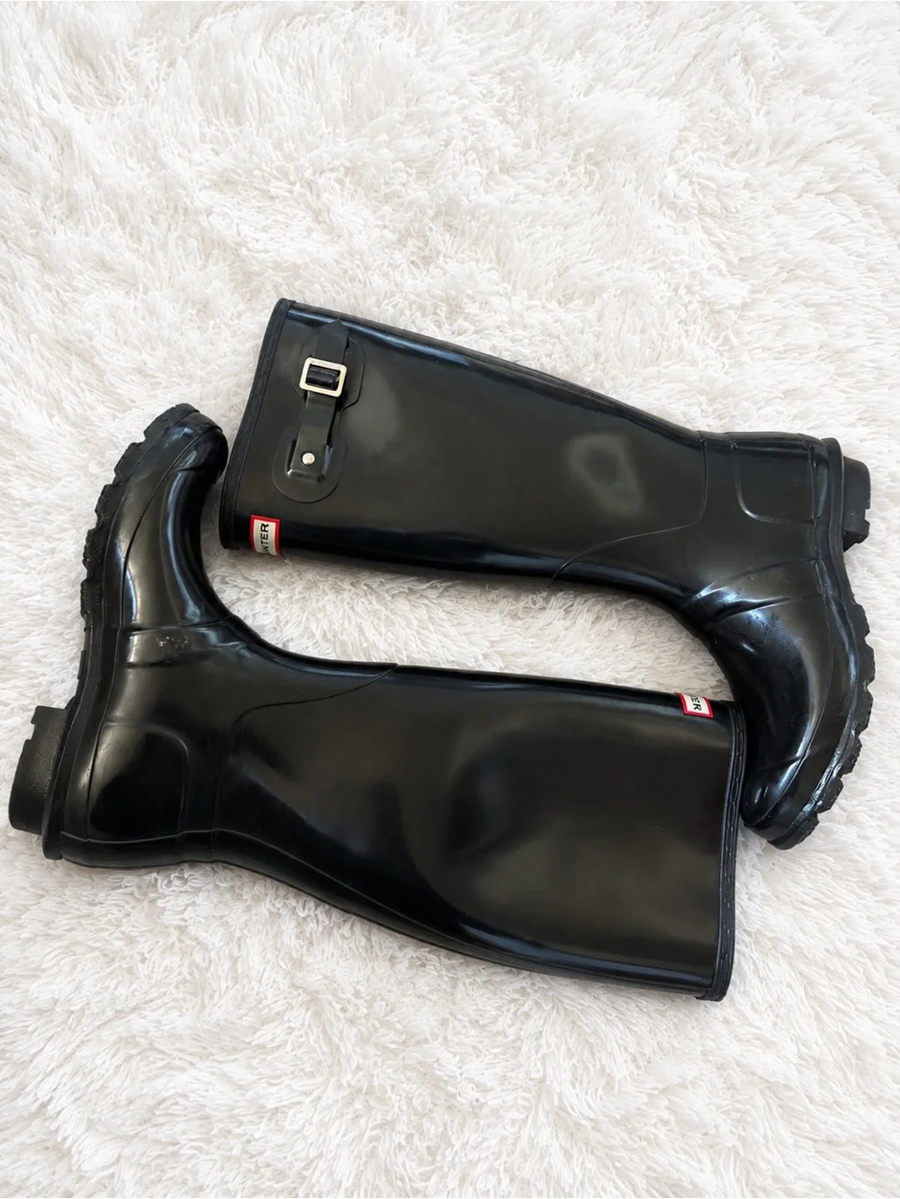 Hunter Gloss Black Tall Rubber Rain Boots with Logo